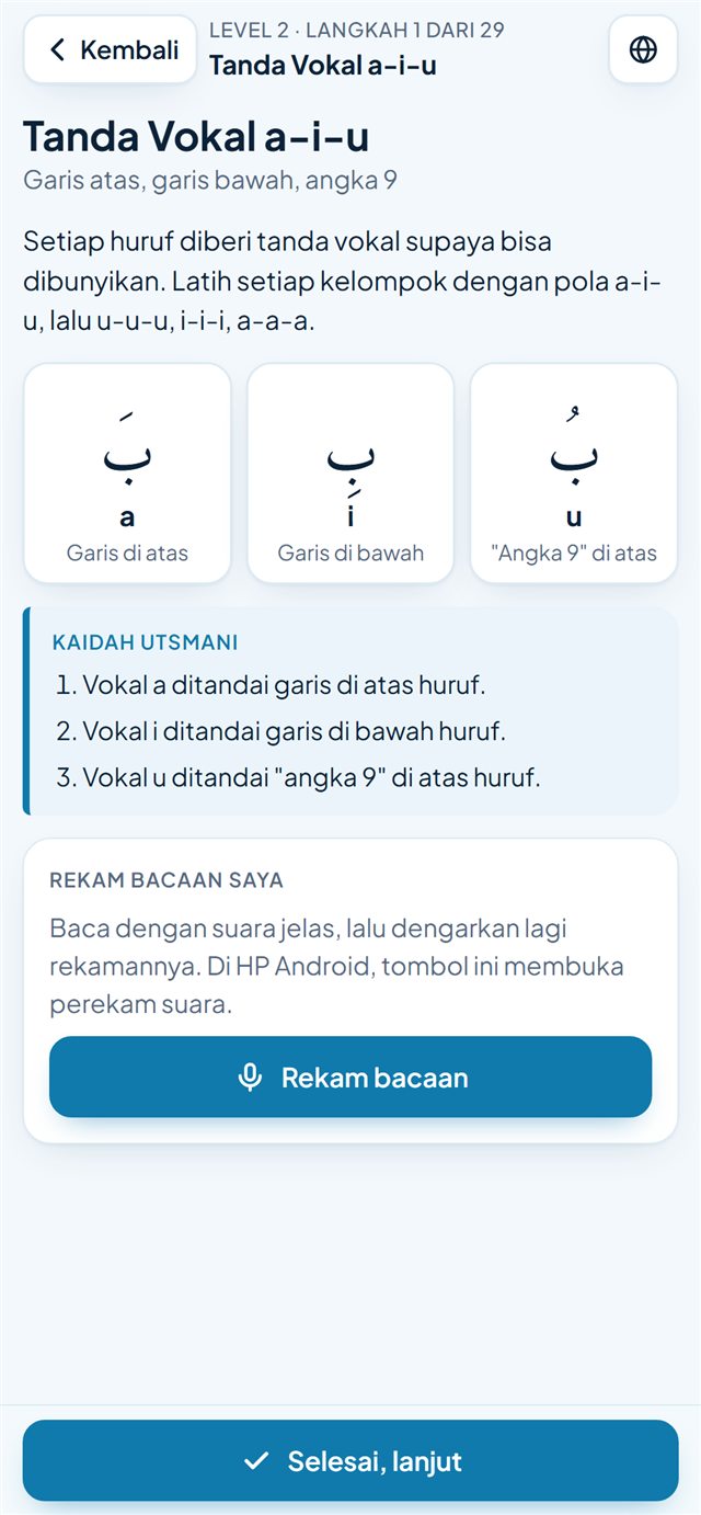 Penjelasan tanda vokal a-i-u dengan contoh