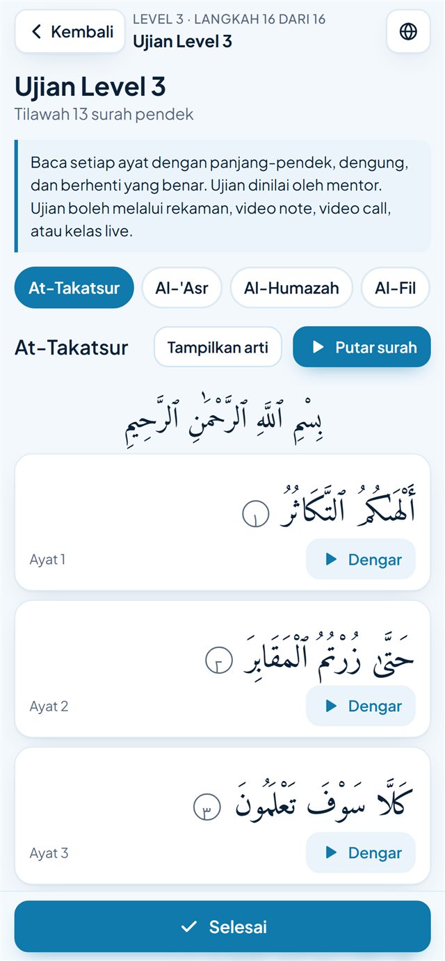 Ujian Level 3 dengan ayat dan tombol dengar