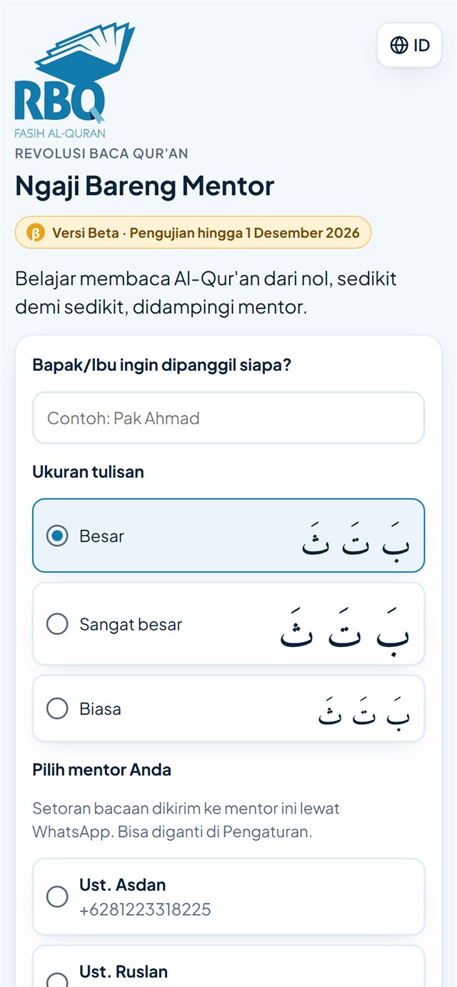 Layar sambutan aplikasi RBQ Ngaji